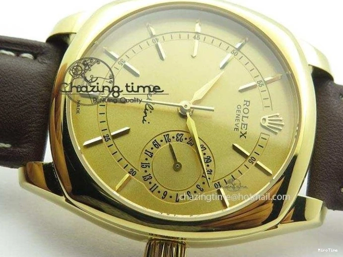 MiroTime 0505 Thermal Cellini Date YG Gold Sticks Dial On Brown Leather Strap A 3885
